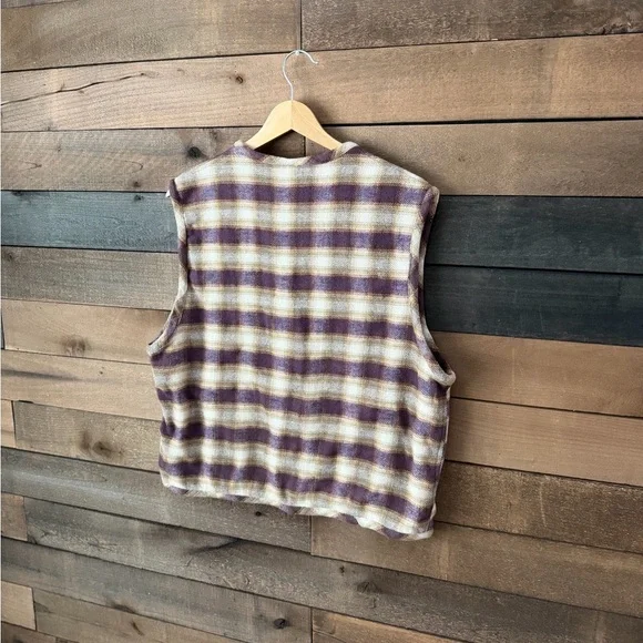 Vintage Plaid Wool Blend Button Front Vest Earth Tone Layered Folk Style - Picture 9 of 15